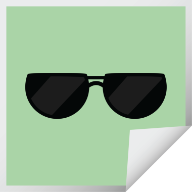 Bir insan tarafından çizilmiş güneş gözlüğü grafik vektör illüstrasyon kare etiketi