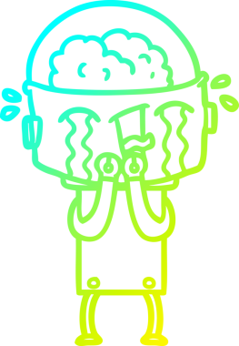 Bir insan tarafından çizilmiş ağlayan robot karikatür çizimi