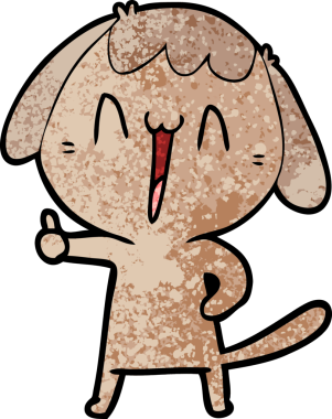 Bir insan tarafından çizilmiş gülen bir köpek.