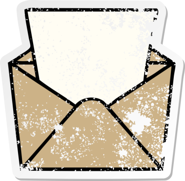 Bir insan tarafından çizilmiş bir zarfa çizilmiş garip bir el çıkartması.