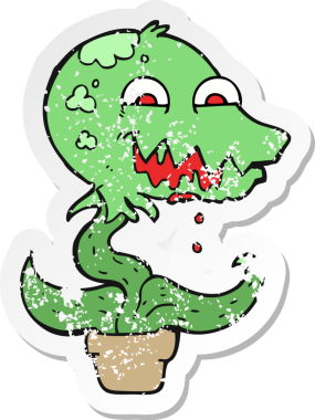 Bir insan tarafından çizilmiş bir karikatür canavar bitkisinin gerilimli etiketi.