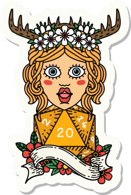 Bir insan tarafından çizilmiş 20 zarlı insan Druid çıkartması.