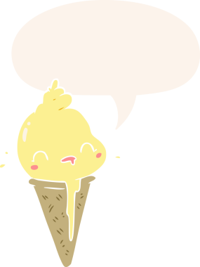 Bir insan tarafından çizilmiş konuşma baloncuklu tatlı çizgi film dondurması.