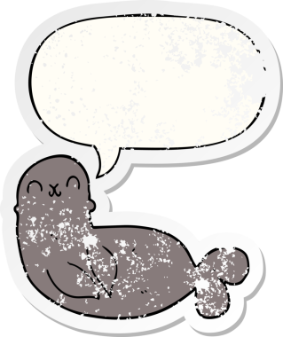 Konuşma baloncuklu karikatür mührü bir insan tarafından çizilmiş sıkıntılı eski bir çıkartma