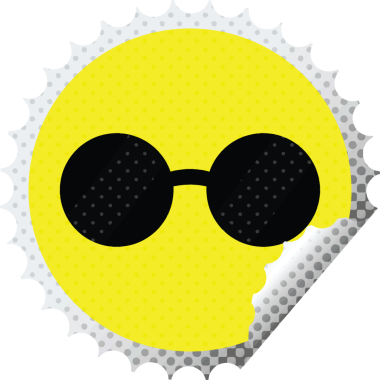 Bir insan tarafından çizilmiş güneş gözlüğü grafik vektör illüstrasyon yuvarlak etiket