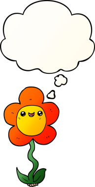 Düşünce baloncuğu olan karikatür çiçeği bir insan tarafından çizilmiş.