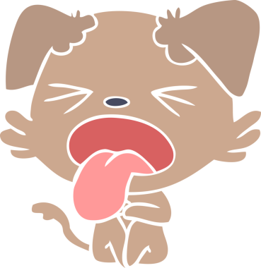 Düz renkli çizgi film. Bir insan tarafından çizilmiş iğrenç bir köpek.