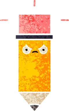 Bir insan tarafından çizilmiş bir kalemin retro çizim tarzı karikatürü