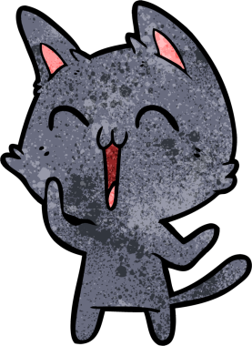 Bir insan tarafından çizilmiş mutlu çizgi film kedisi.