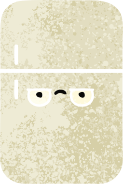 Bir insan tarafından çizilmiş buzdolabının retro çizim tarzı karikatürü.