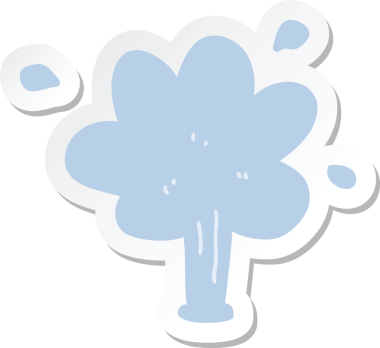 Bir insan tarafından çizilmiş su fışkırtan karikatür etiketi.