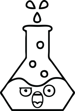Bir insan tarafından çizilmiş bir bilim şişesinin çizgi çizimi.