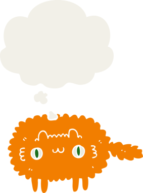 Düşünce baloncuğu olan çizgi film kedisi insan tarafından çizilmiş.