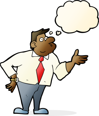 karikatür işadamı bir insan tarafından çizilen düşünce baloncuğuyla soru soruyor