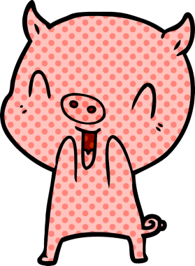 Bir insan tarafından çizilmiş mutlu çizgi film domuzu.