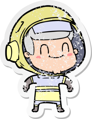 Bir insan tarafından çizilmiş mutlu bir astronotun sıkıntılı çıkartması.
