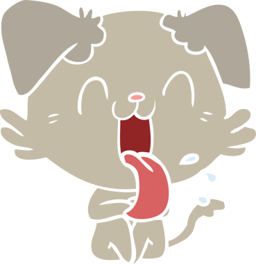 Bir insan tarafından çizilmiş düz renkli çizgi film soluyan köpek.