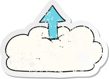 Bir insan tarafından çizilmiş buluta yüklenen bir çizgi filmin gerilimli etiketi.