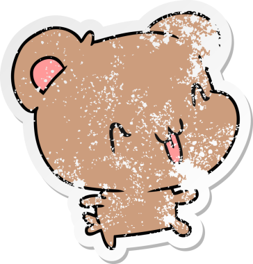 Kederli çıkartma çizimi: kawaii Bir insan tarafından çizilmiş sevimli mutlu ayı.