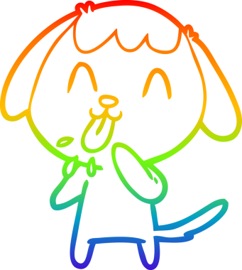 Gökkuşağı gradyan çizimi. Bir insan tarafından çizilmiş şirin bir köpek çizimi.