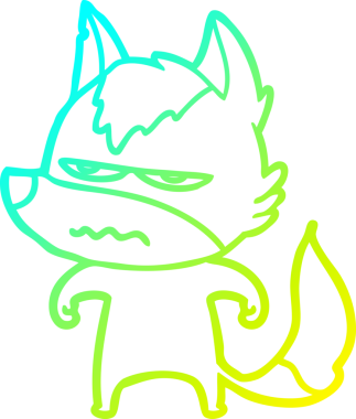 Bir insan tarafından çizilmiş, kızgın bir kurdun soğuk çizgi çizimi.