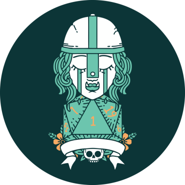 Ağlayan Ork savaşçı karakteri ikonu. Bir insan tarafından çizilmiş doğal bir D20 rulosu.