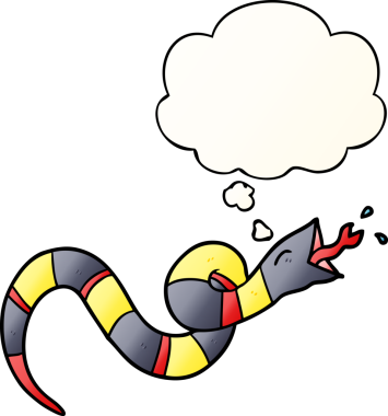 Düşünce baloncuğu olan çizgi film tıslayan yılan bir insan tarafından çizilmiş.