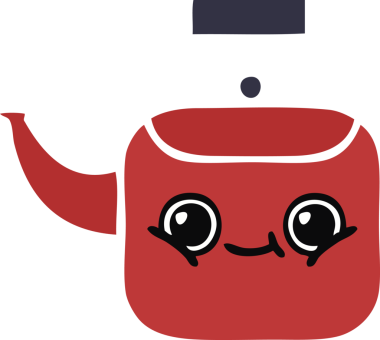 Bir insan tarafından çizilmiş bir çaydanlığın düz renkli retro karikatürü