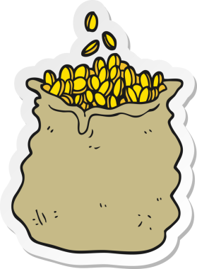 Çizgi film çıkartması. Bir insan tarafından çizilmiş kocaman bir çanta.