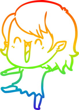 Gökkuşağı gradyanı çizimi. Bir insan tarafından çizilmiş mutlu vampir kız çizgi filmi.