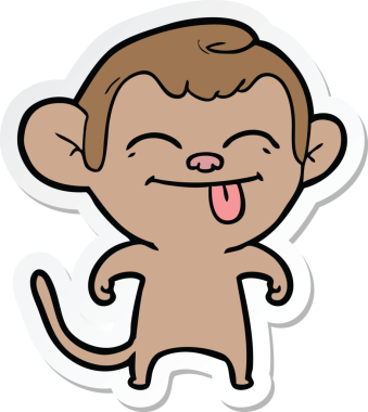 Bir insan tarafından çizilmiş komik bir maymun çıkartması.