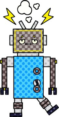 Bir insan tarafından çizilmiş arızalı bir robotun çizgi roman tarzı