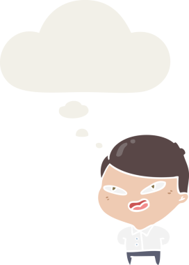 Bir insan tarafından çizilmiş düşünce baloncuğu olan mutlu bir iş adamı.