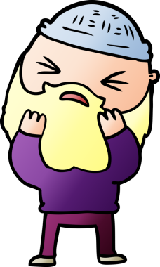 Bir insan tarafından çizilmiş sakallı bir çizgi film adamı.