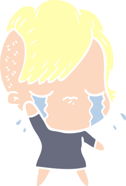 Bir insan tarafından çizilmiş düz renkli karikatür ağlayan kız.