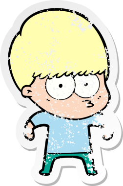 Bir insan tarafından çizilmiş gergin bir çizgi film çocuğunun sıkıntılı çıkartması.