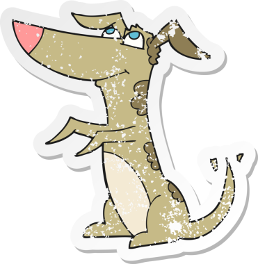 Bir insan tarafından çizilmiş çizgi film köpeğinin gerilimli çıkartması.