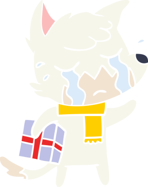 Ağlayan Noel tilkisi düz renkli çizgi film bir insan tarafından çizildi.