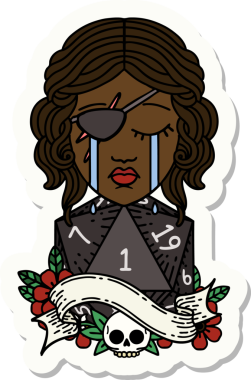 Ağlayan bir insan hırsızının çıkartması. Bir insan tarafından çizilmiş doğal bir D20 rulosu.