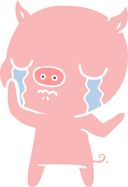 Bir insan tarafından çizilmiş düz renkli çizgi film domuz ağlaması.