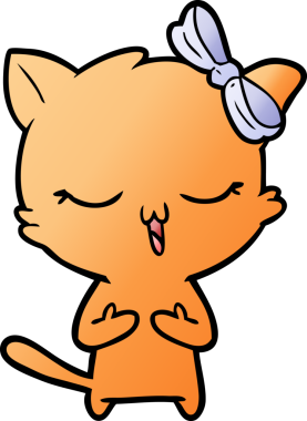 Bir insan tarafından çizilmiş kafasında yay olan çizgi film kedisi.