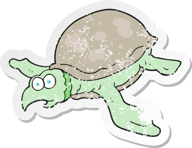 Bir insan tarafından çizilmiş karikatür kaplumbağasının geriletilmiş çıkartması.