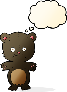 Bir insan tarafından çizilmiş düşünce baloncuğu olan siyah ayı yavrusu.