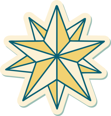 Bir insan tarafından çizilmiş geleneksel bir yıldız stiliyle dövme çıkartması.