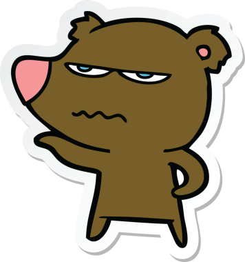 Bir insan tarafından çizilmiş kızgın bir ayı çizgi filminin çıkartması.