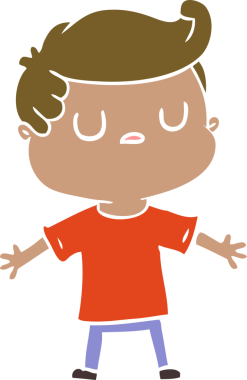 Bir insan tarafından çizilmiş düz renk çizgi film karakteri