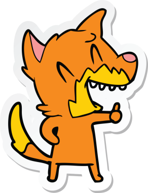 Bir insan tarafından çizilmiş gülen tilki çizgi filminin çıkartması.