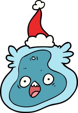 Bir insan tarafından çizilmiş Noel Baba şapkası takan bir bakterinin el çizimi