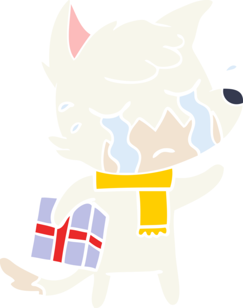 Ağlayan Noel tilkisi düz renkli çizgi film bir insan tarafından çizildi.