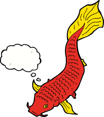 Bir insan tarafından çizilmiş düşünce baloncuklu çizgi film balığı.